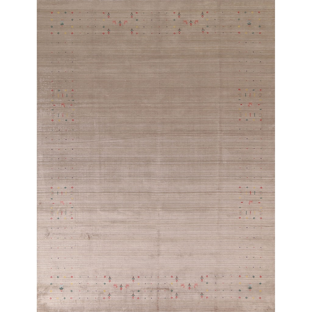 Beige Gabbeh Area Rug Hand-Knotted Wool Carpet - 7'9" x 9'8"