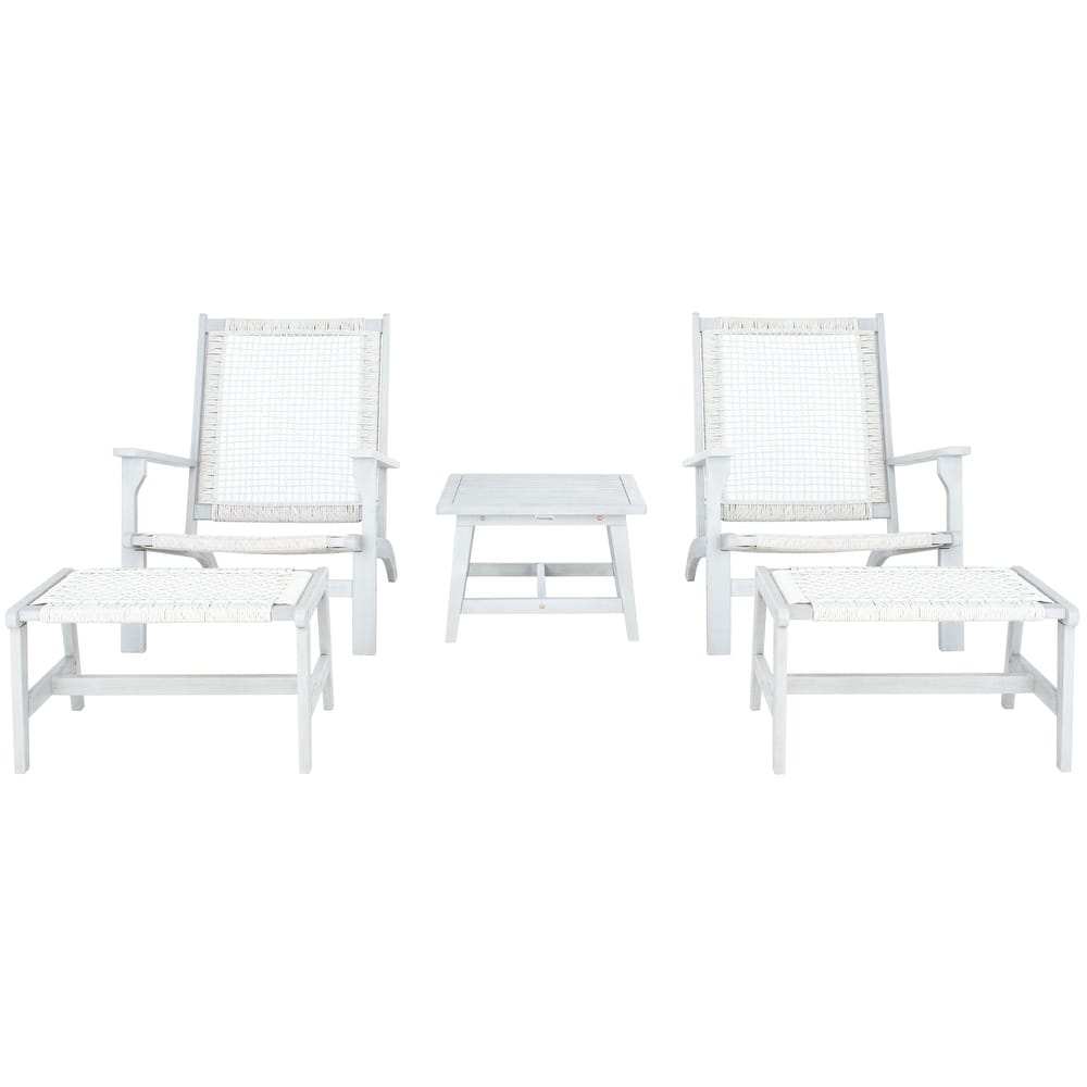 SAFAVIEH Natividad Outdoor Solid Wood Chaise Lounge Chair & Stool Set of 2 (Includes End Table) - 26W x 33D x 35H