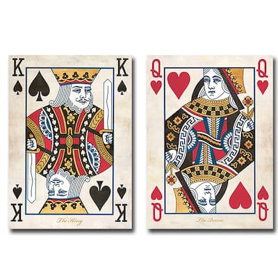 King of Spades & Queen of Hearts by Sandro Ferrari 2-pc Gallery Wrapped Canvas Giclee Set (16 in x 12 in Each Canvas in Set)