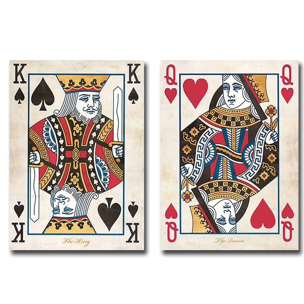 King of Spades & Queen of Hearts by Sandro Ferrari 2-pc Gallery Wrapped Canvas Giclee Set (16 in x 12 in Each Canvas in Set)