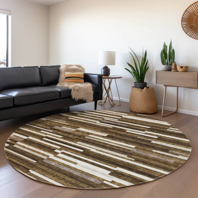 Premium Washable Super Soft Geo Stripes Mayfield Rug - Brown - 8' x 8'