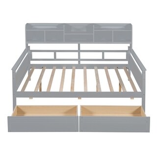 Full Size Daybed Platform Bed w/ 2 Storage Drawers and Headboard, Gray