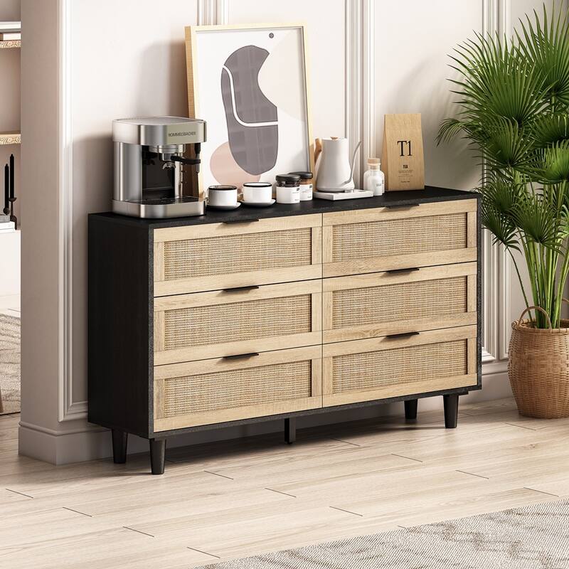 Drawers Rattan Storage Cabinet - Black