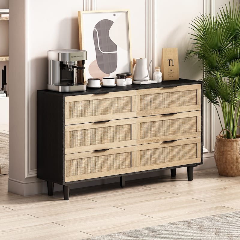 Modern 6-Drawers Rattan Storage Cabinet Rattan Drawer
