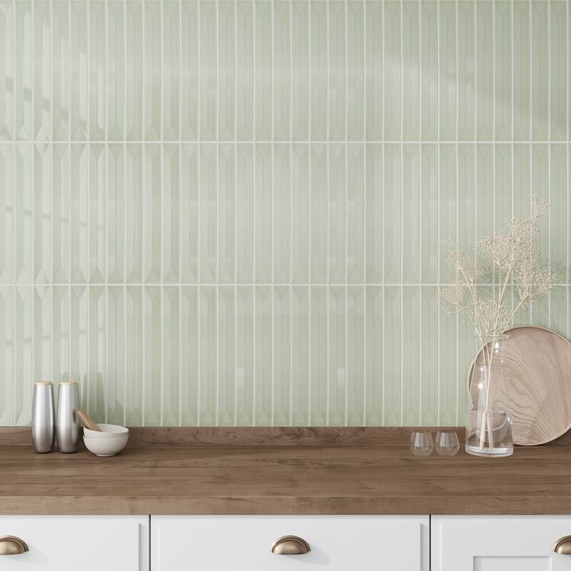 Apollo tile 2" x 16" Horizonte Glossy Soft Mint Green Ceramic Tile (10.76 sq ft/case) - 50 Pack