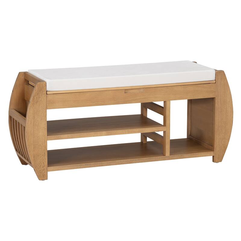 Wooden Panel 2-Tier Shoe Bench with Cushion & Curved Side Holder