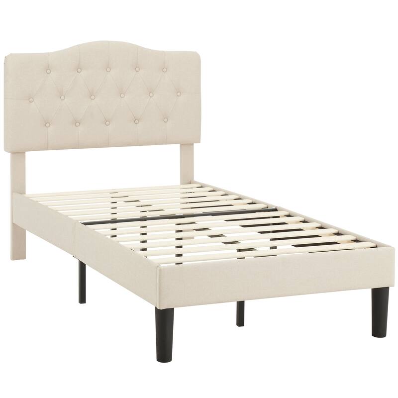 VECELO Tufted Upholstered Bed Frames With Adjustable Headboard