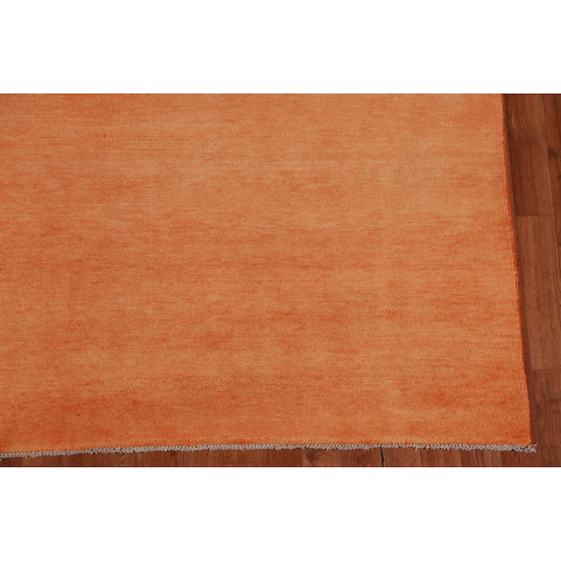 Hand Knotted Oriental 100% Wool Carpet Modern Solid Oranges & Rust Gabbeh Area Rug - 9' 2'' X 6' 2''