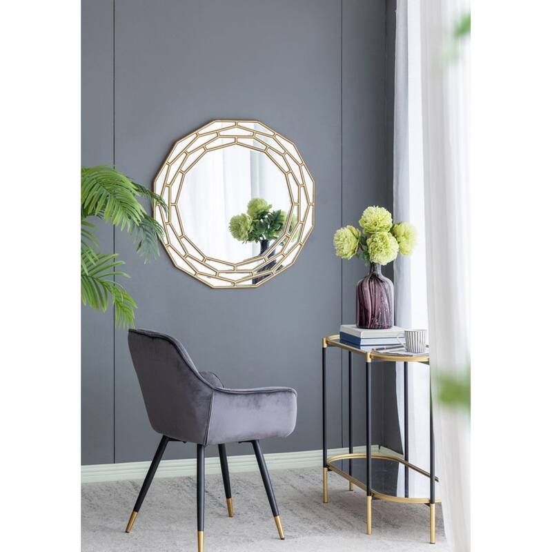 Brushed Metallic Geometric Wall Mirror - 35.5" - Gold