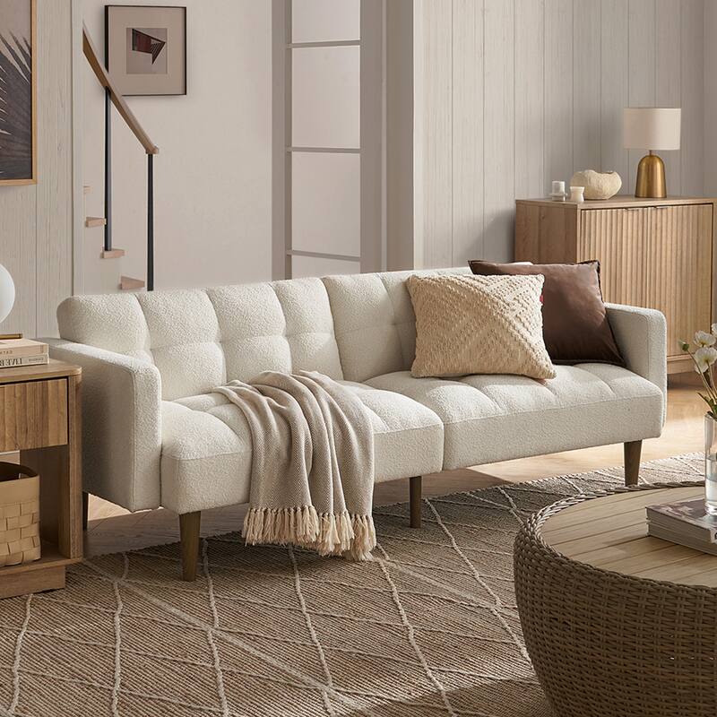 Mopio Aaron Futon Convertible Sofa Sleeper Futon - Pearl White Boucle - Twin
