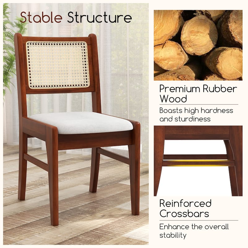 Gymax 4PCS Rattan Dining Chairs Upholstered Kitchen Chairs w/ Rubber