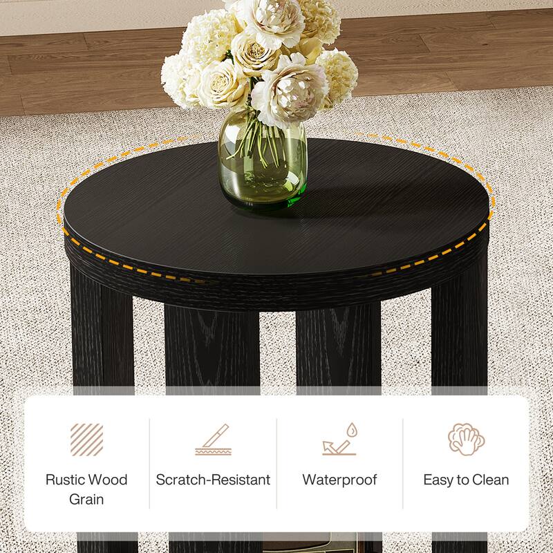 2-Tier Round End Table, Side Accent Snack Table, Living Room Bedroom Bedside Nightstand Furniture