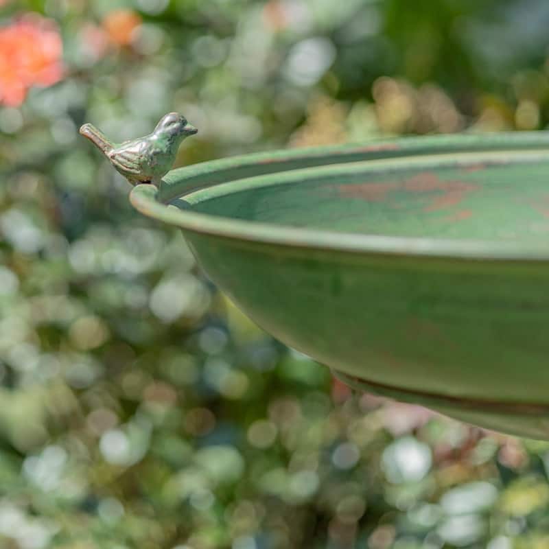 Round Pedestal Birdbath with Bird Details