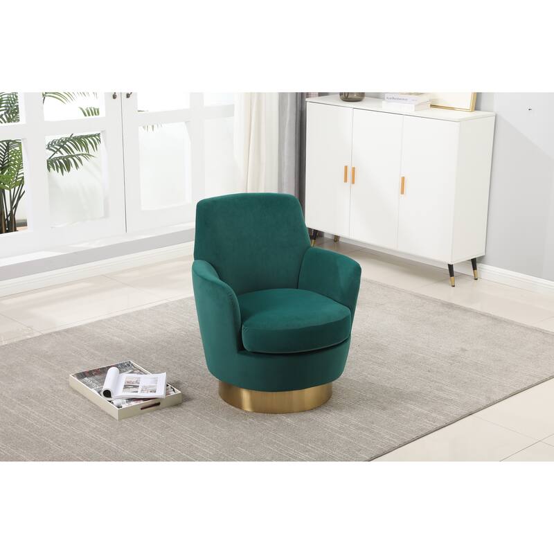 Emerald Velvet Modern 29.3" Upholstered Swivel Barrel Chair with Gold Stainless Steel Base
