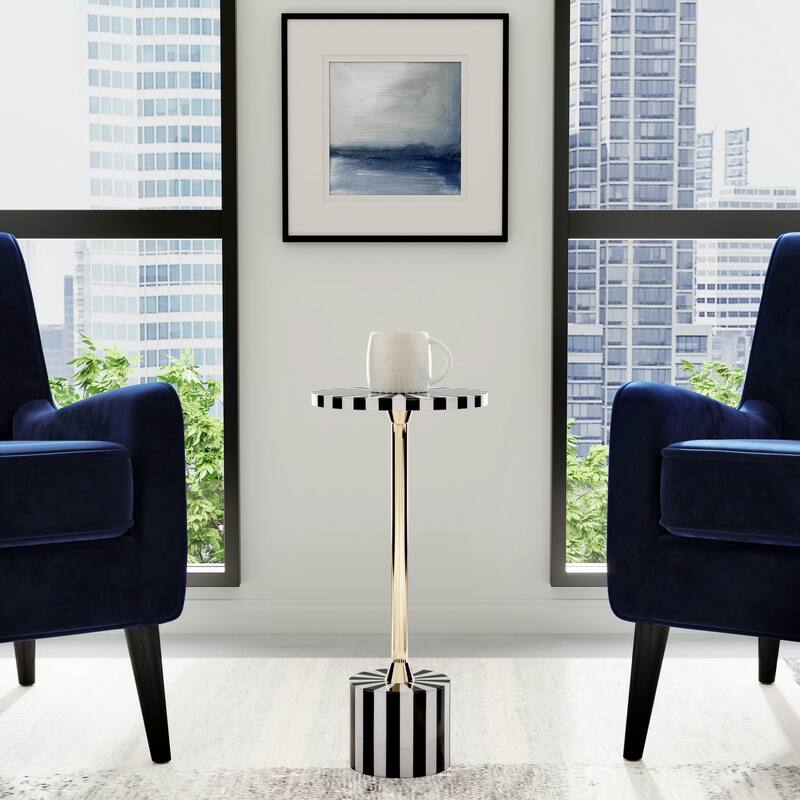 Zane Brass and Bone Inlay Side Round Side Table