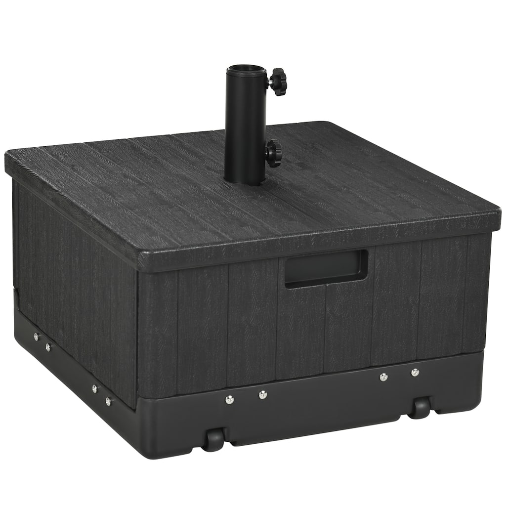 3-in-1 Outdoor Umbrella Base, Coffee End Table, Flower Box Planter, 175lbs Capacity Patio Umbrella Stand Table with Wheels