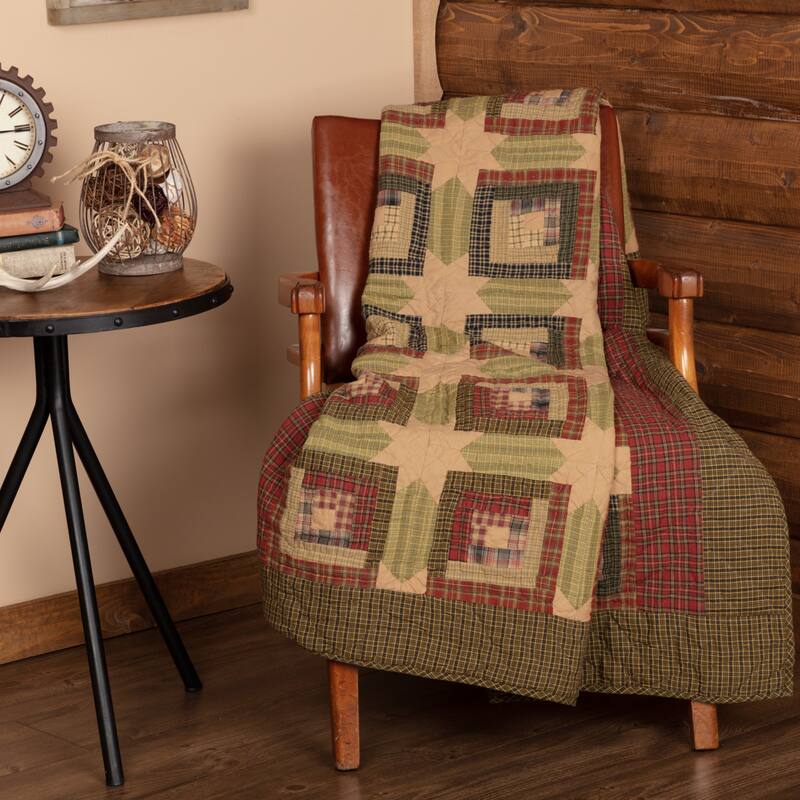 Tea Cabin Throw Quilted 60x50 - Throw 60x50 - Moss Green/Dark Khaki/Deep Red