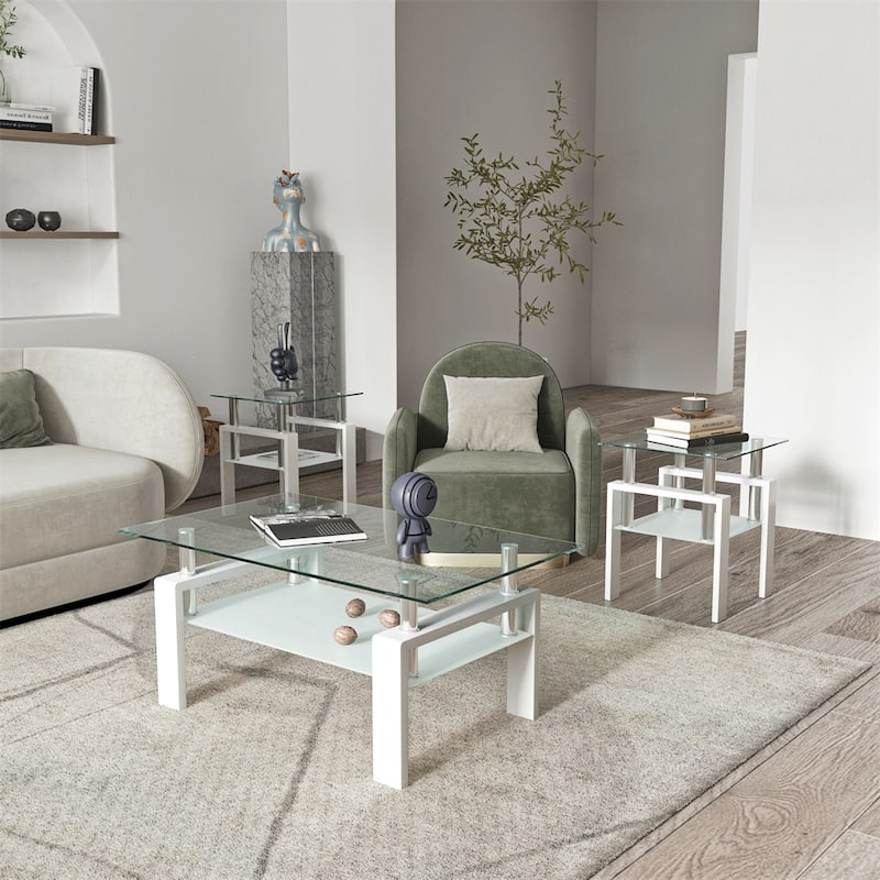 Modern Tempered Glass End Table (Set of 2)