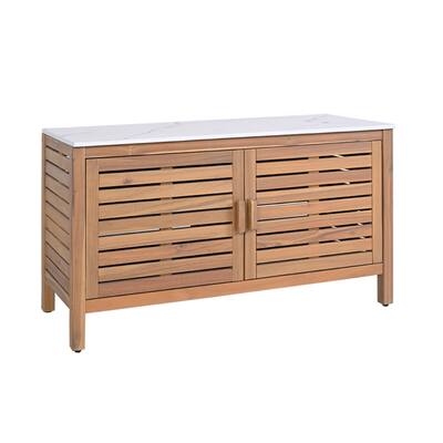 Gymax 2-Door Patio Storage Cabinet w/ Faux Marble Top Wooden Sideboard