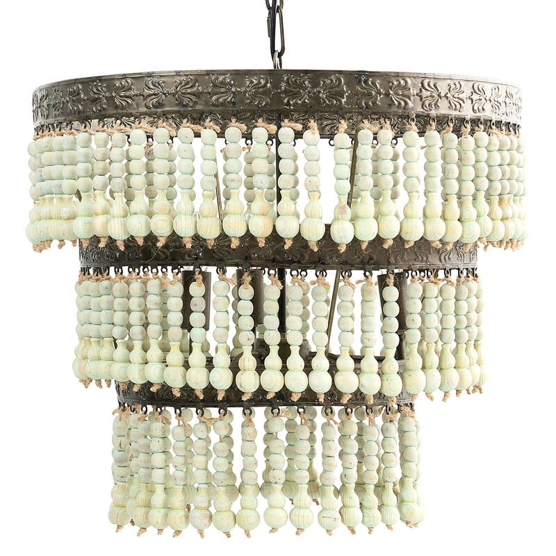 3-Tier Draped Wood Bead Chandelier - Green