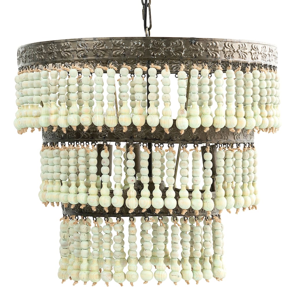 3-Tier Draped Wood Bead Chandelier