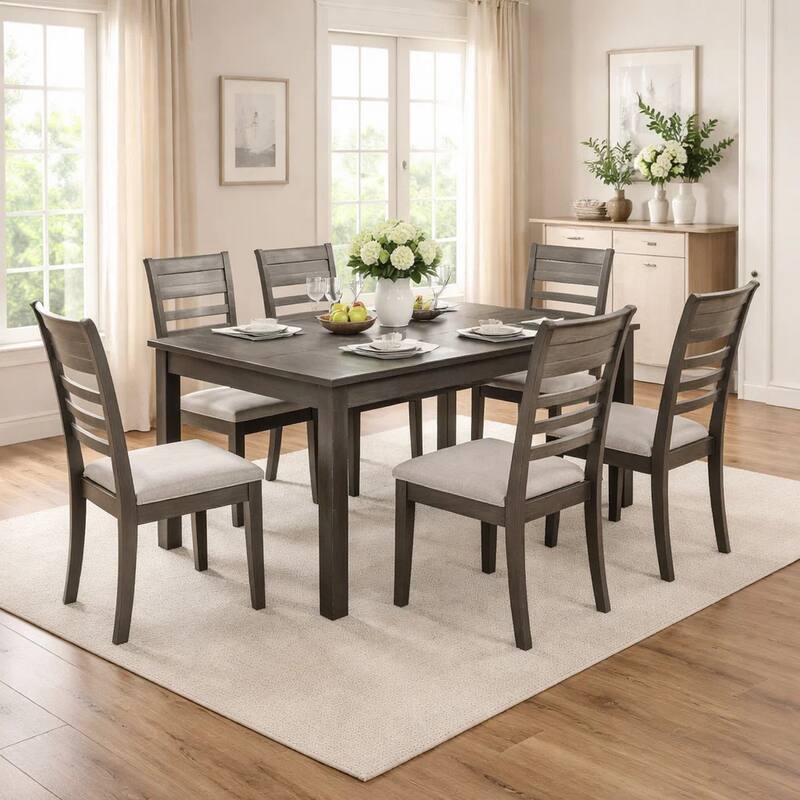 Taylah Transitional Style Seven Piece Gray Dining Set
