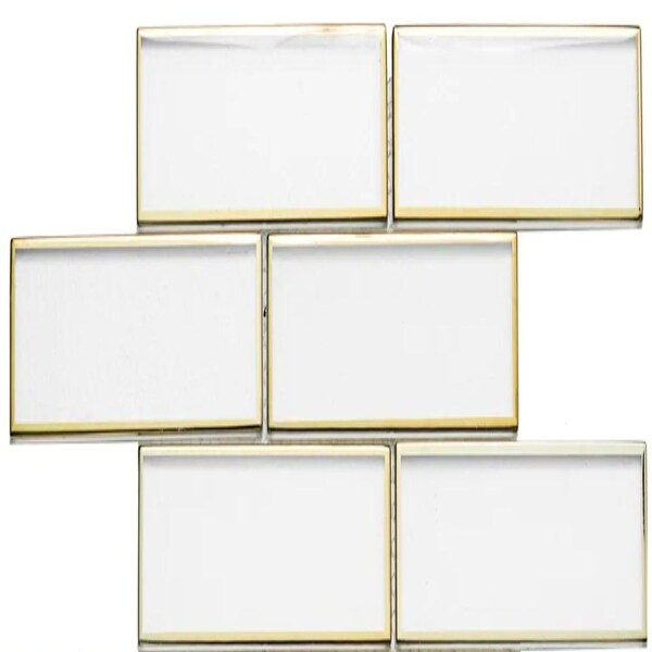 Athena 2x6 White/ Gold Glossy Glass Subway Mosaic Tile