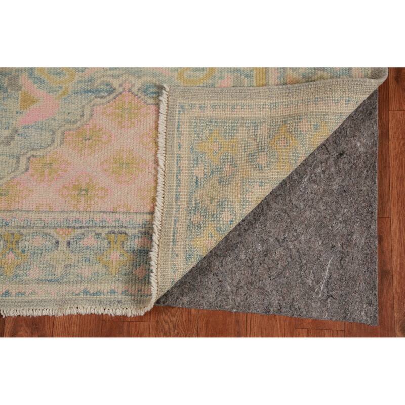 Hand Knotted Oriental 100% Wool Carpet Transitional Geometric Greys & Charcoal Oushak Runner Rug - 12' 1'' X 3' 1''