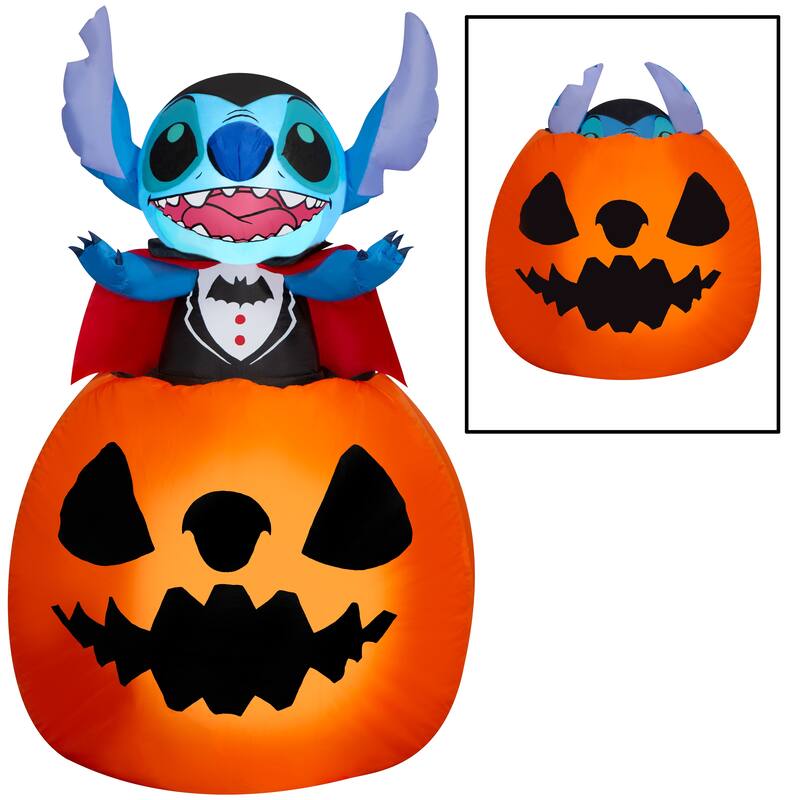 Animated Airblown-Vampire Stitch Popping Out of Pumpkin-Disney