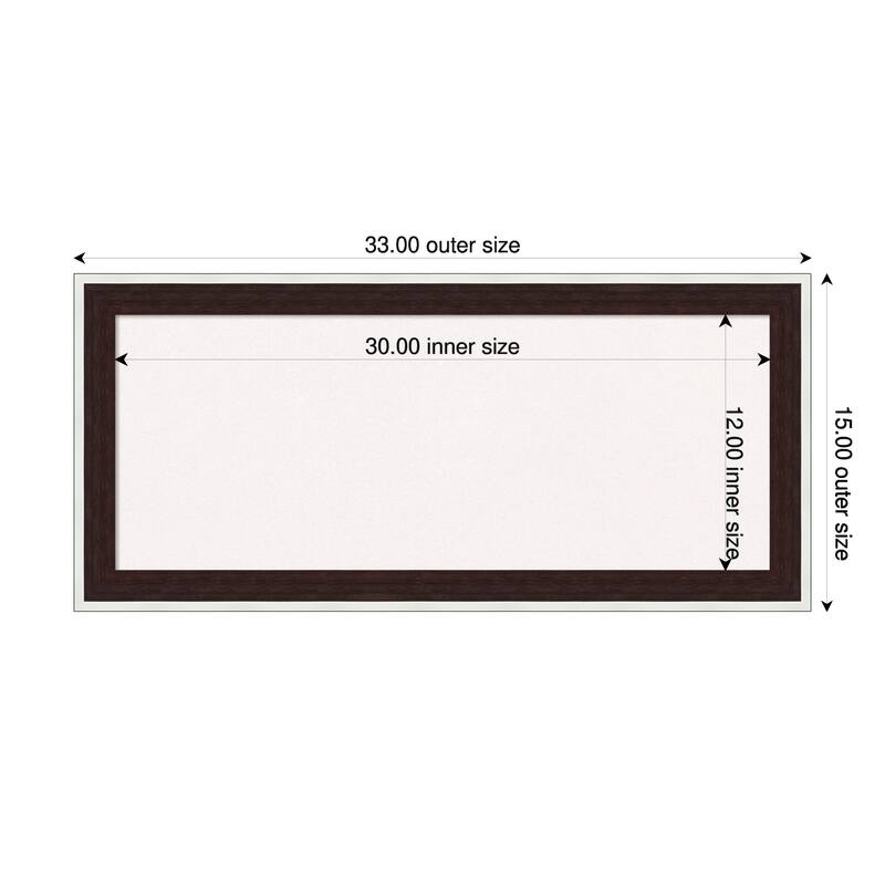 Maya Espresso Silver Framed Cork Board - Bulletin Board, Organization Board, Pin Board - White - 33 x 15 in