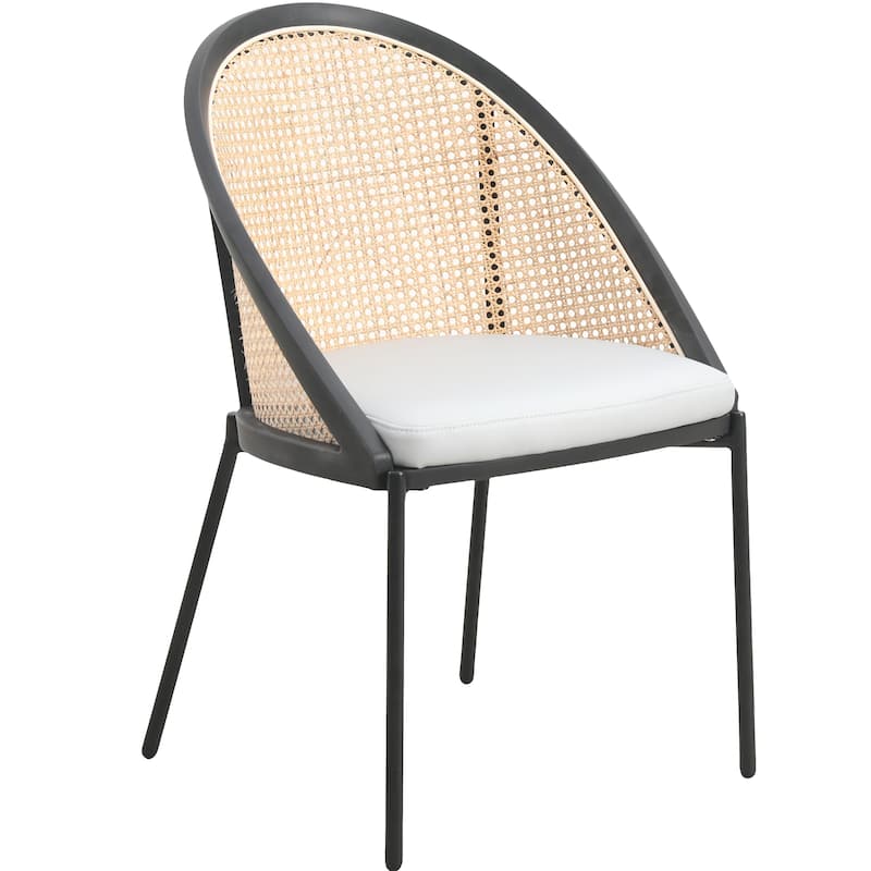 Urbane Modern Stylish Dining Chair with Leather Seat and Wicker Back for Dining Room & Kitchen - Light Grey