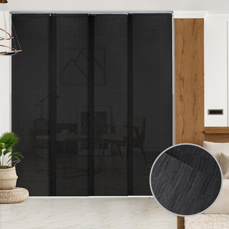 GoDear Design Natural Woven Adjustable Sliding Panel Track Blinds, Vertical Blinds, Earth Tone Color, 45.8"- 86" W x 96" L - Tulip Noir