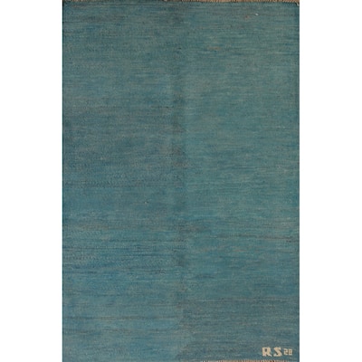 Blue Gabbeh Oriental Accent Rug Hand-Knotted Wool Carpet - 2'8" x 4'0"