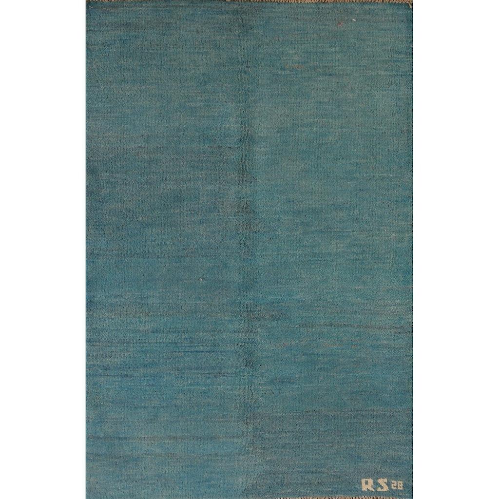 Blue Gabbeh Oriental Accent Rug Hand-Knotted Wool Carpet - 2'8" x 4'0"