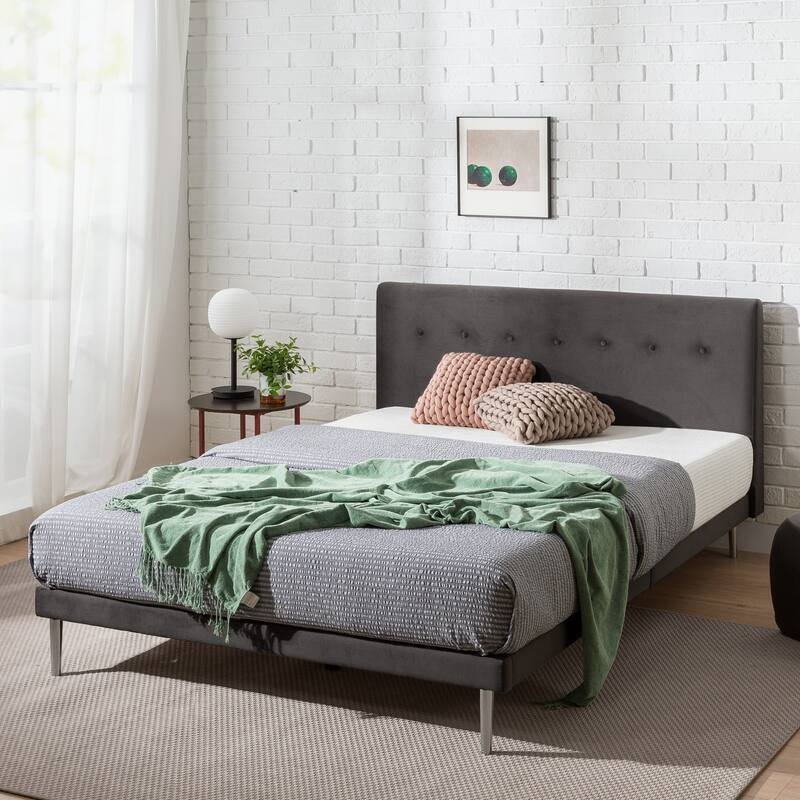 Priage by ZINUS Charcoal Velvet Upholstered Platform Bed Frame