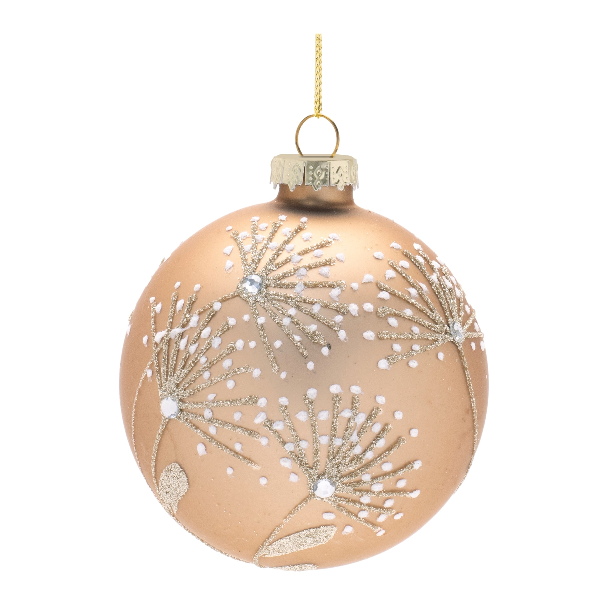Champagne Floral Glass Ball Ornaments - Set of 12