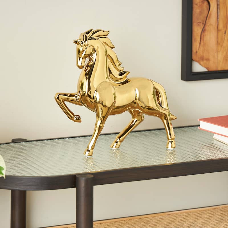 Gold or Silver Ceramic Prancing Horse Sculpture