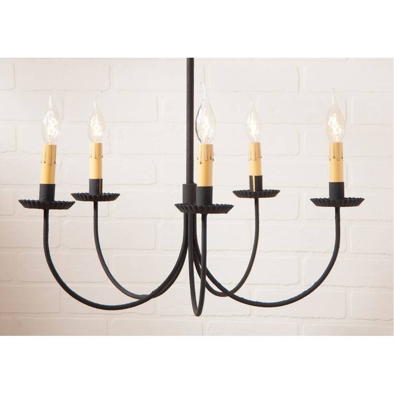 Large 5-Arm Primitive Chandelier In Textured Black - 25 X 24 X 24 inches