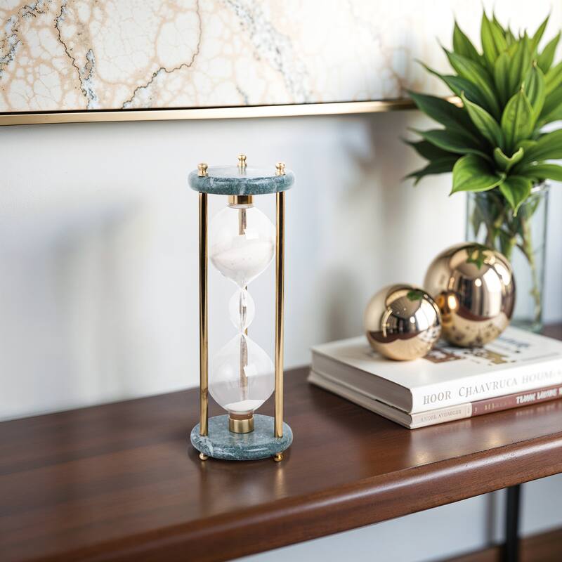 Marble Decoarative Object Hourglass Modern Home Office - 11" Black - 4" x 4" x 11" - Black - 4" x 4" x 11"