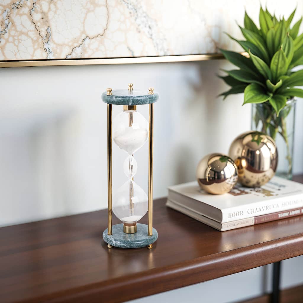 Marble Decoarative Object Hourglass Modern Home Office - 11" Black - 4" x 4" x 11"