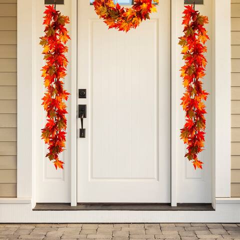 Glitzhome Thanksgiving LED Lighted Fall Maple Leaves Wreath & Garland