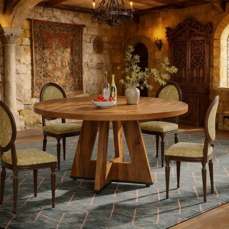 47" Farmhouse Wood Round Dining Table, Table Only