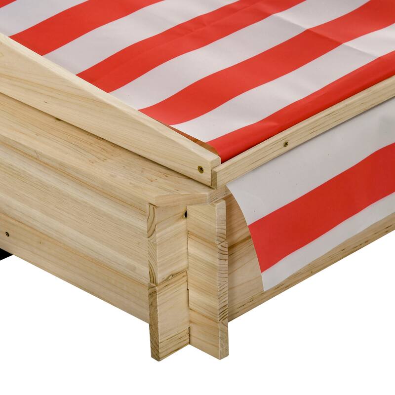 Outsunny Kids Sandbox with Cover and Adjustable Canopy, Square Wooden Sandbox Backyard Toy for Ages 3-8, Natural