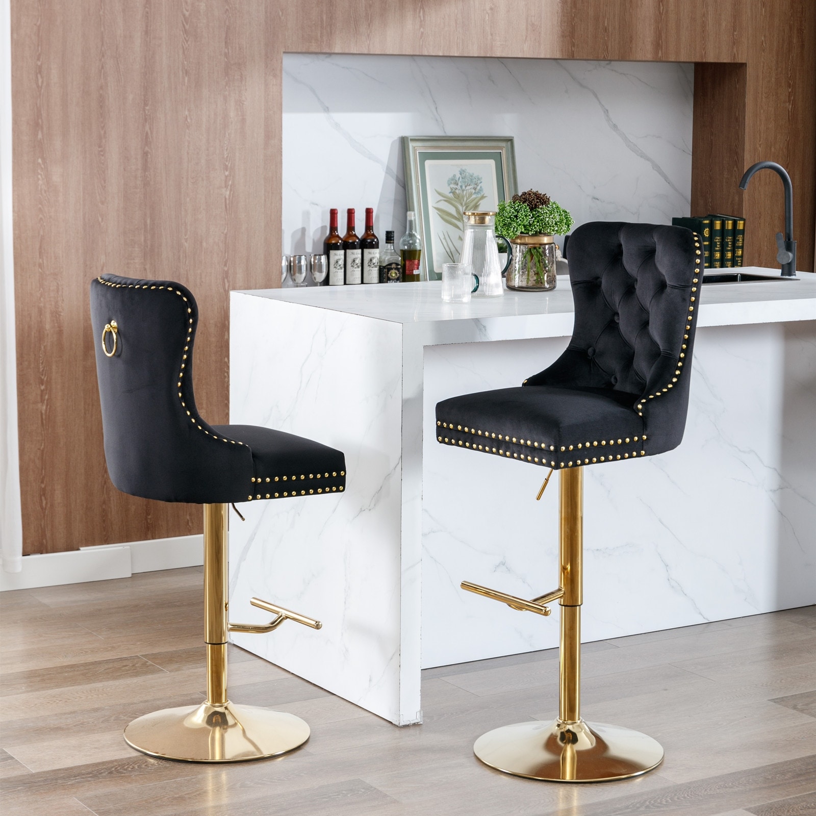 Swivel Velvet Bar Stool Set of Adjustable Seat Height