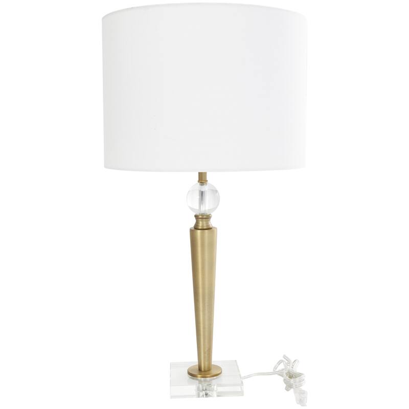 Gold Metal Inverted Cone Shaped Room Accent Lamp with Glass Ball Accent and Square Base