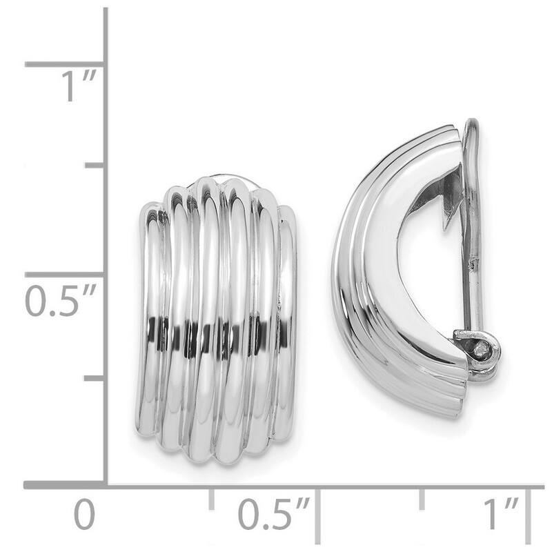 Curata 14k White Gold Hollow Polished Omega Clip Non Pierced Earrings - 16x9.5mm