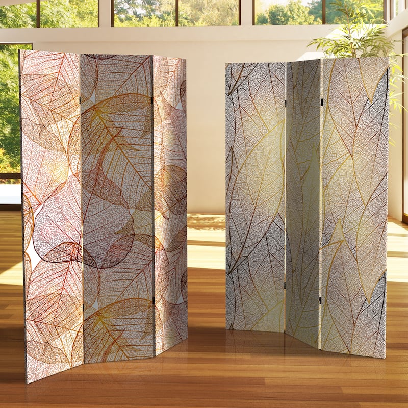 6 ft. Tall Double Sided Ethereal Leaves Canvas Room Divider