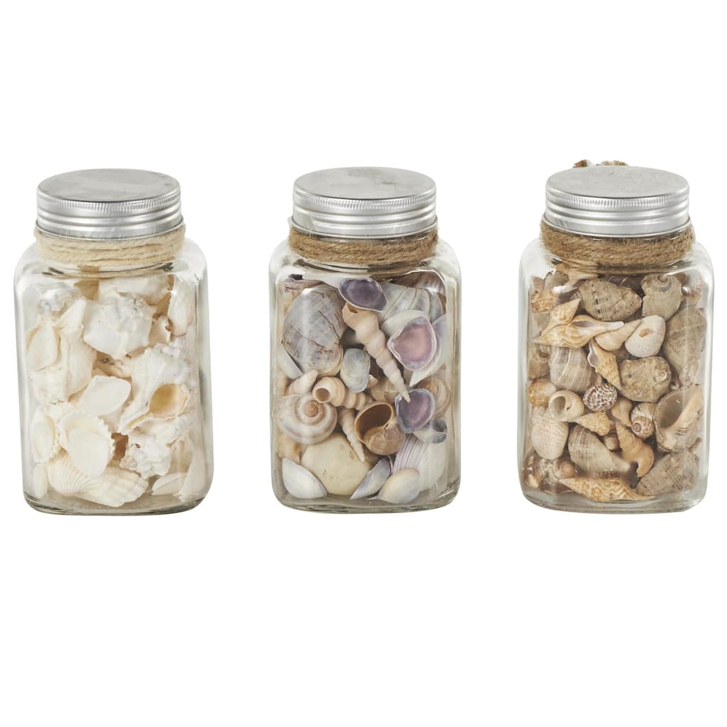 Glass Orbs & Vase Filler with Seashells and Jute Rope Accents - Set of 3 Clear - Roche River Decor - 3"W x 3"L x 6"H