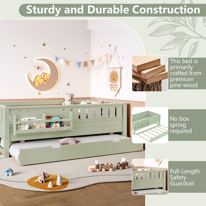 Full/Twin Loft Bed with Bookshelves, Safety Stairs & Trundle