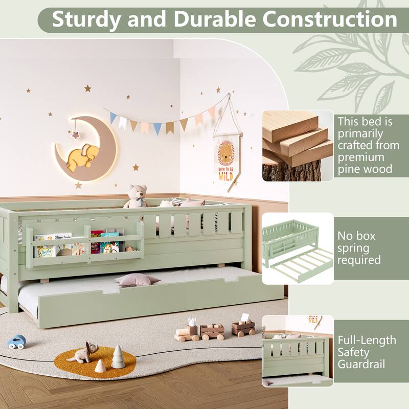 Twin with Built-in Bookshelves and Small Staircase, High-Quality Safety Rails, and Trundle